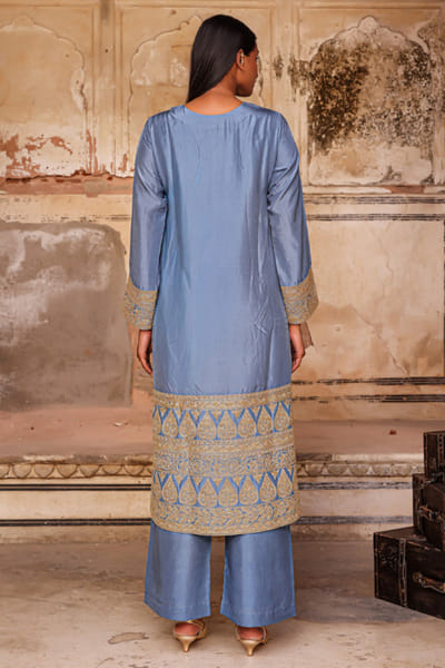 Charu Makkar Moon blue dori embroidered kurta-palazzo set CHARMAY26D144154