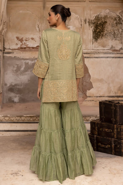 Charu Makkar Sage green dori hand embroidered gharara set CHARMAY26D144156
