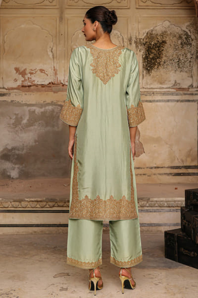 Charu Makkar Sage green gold dori embroidered kurta set CHARMAY26D144160