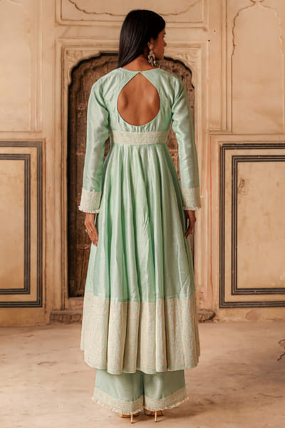 Charu Makkar Tea green dori embroidered kurta-palazzo set CHARMAY26D144163