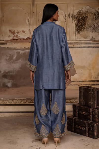 Charu Makkar Blue gold dori embroidered kurta-salwar set CHARMAY26D144166