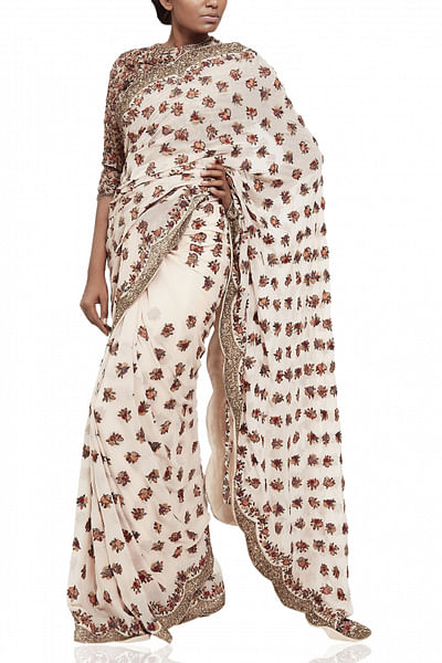 Ivory boota embellished sari