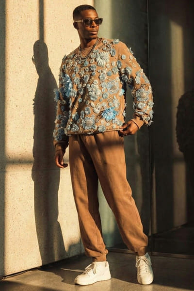 Nikita Mhaisalkar Chocolate 3D floral embroidered sweatshirt NIKIMAY26D144112