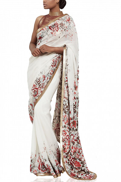 Classic white ikkat sari