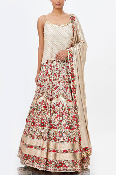 Ivory embroidered lehenga set