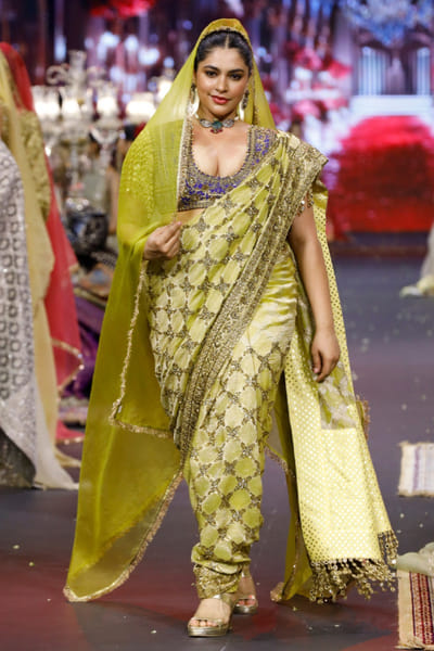 Itrh Yellow and blue embroidered sari set ITRHMAY26D144222