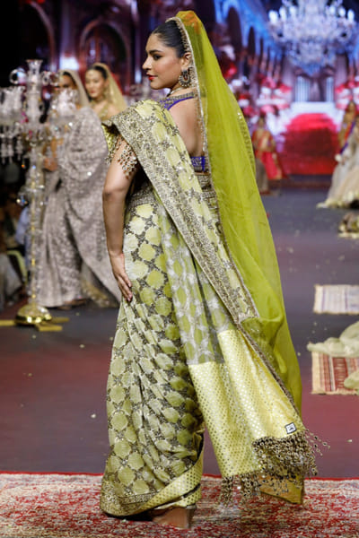 Itrh Yellow and blue embroidered sari set ITRHMAY26D144222