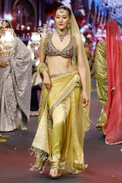 Itrh Yellow and purple embroidered tissue sari set ITRHMAY26D144228