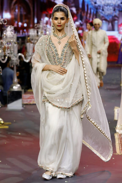 Itrh Ivory polki embroidered sari set ITRHMAY26D144231