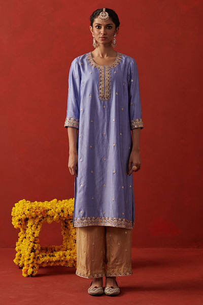 Periwinkle blue embroidered kurta set