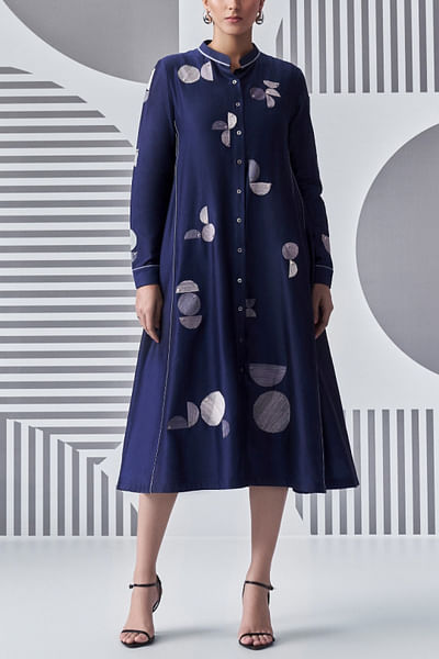 Indigo circle thread work panelled dress