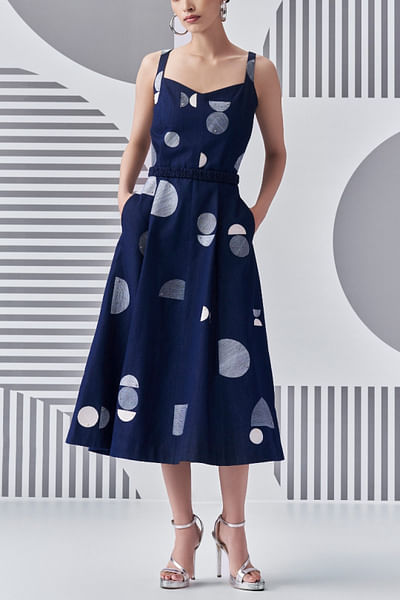 Denim blue circle thread work dress