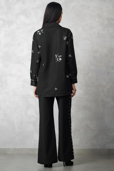 Nachiket Barve Black pearl embroidered denim co-ord set NACSEP25D132893