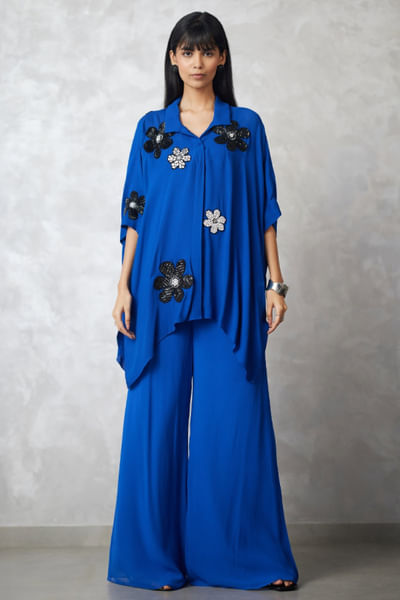 Blue cutdana embellished co-ord set