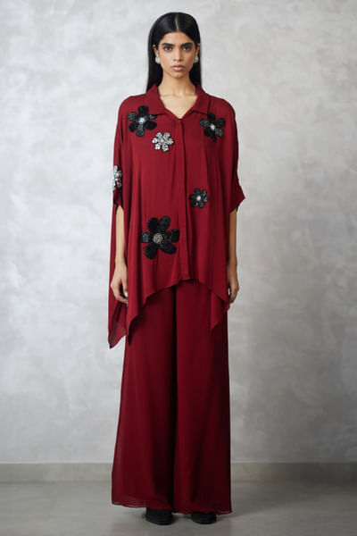 Maroon cutdana embellished co-ord set
