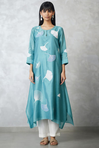 Nachiket Barve Seafoam and ivory chanderi kurta set NACSEP25D133503
