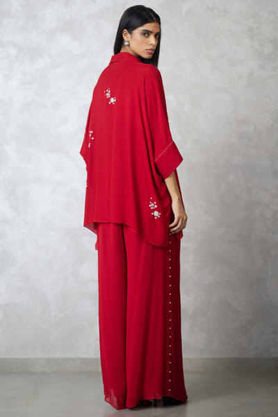Nachiket Barve Red pearl embroidered co-ord set NACSEP25D132896