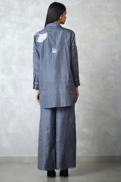 Nachiket Barve Grey crushed silk co-ord set NACSEP25D133501