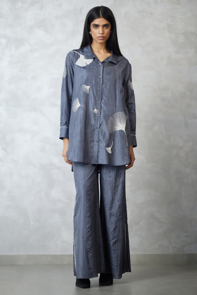 Nachiket Barve Grey crushed silk co-ord set NACSEP25D133501