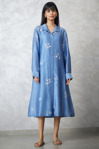 Light blue embroidered dress and slip