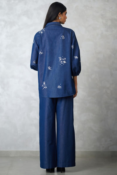 Nachiket Barve Dark blue embroidered denim co-ord set NACSEP25D132894