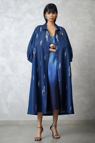 Dark blue ombre denim jacket dress