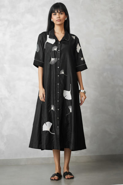 Black crushed silk dress