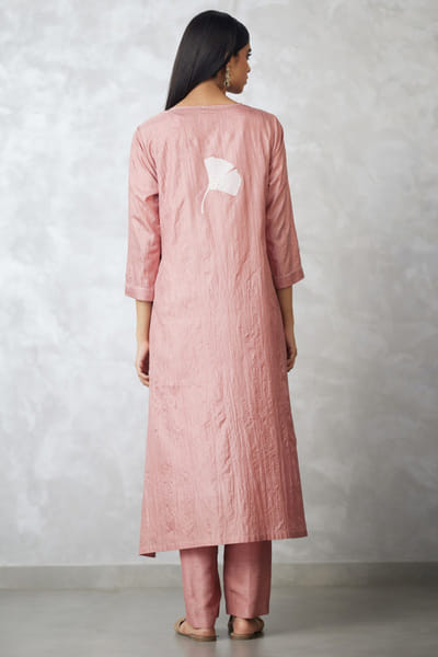 Nachiket Barve Old rose crushed silk kurta set NACSEP25D133502