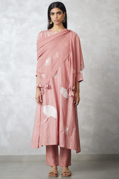 Nachiket Barve Old rose crushed silk kurta set NACSEP25D133502