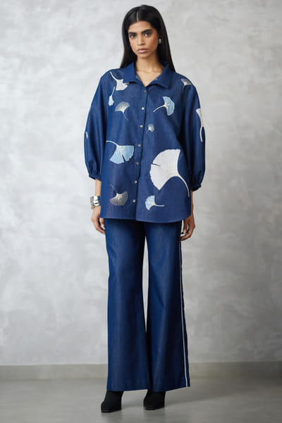 Nachiket Barve Dark blue denim co-ord set NACSEP25D133498