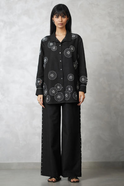 Black cutwork denim co-ord set