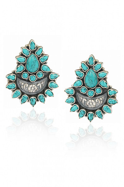 Silver floral turquoise stud earrings