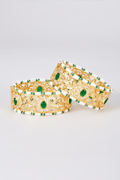 Kiara Jewellry Green stone embellished gold plated bangles KIARJUN26D147185