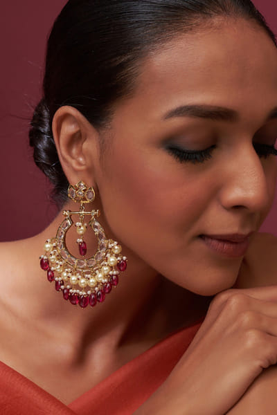 Kiara Jewellry Red kundan stone encrusted earrings KIARJUN26D147195