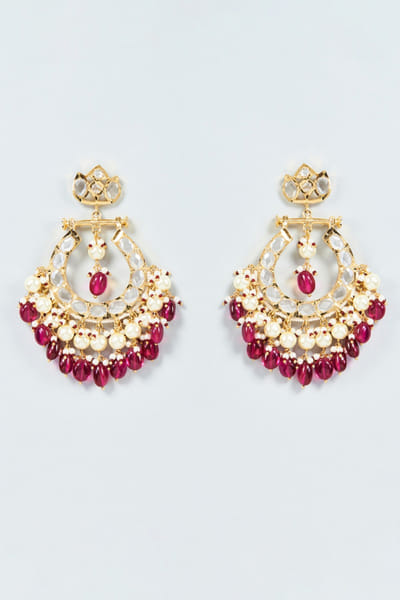 Kiara Jewellry Red kundan stone encrusted earrings KIARJUN26D147195