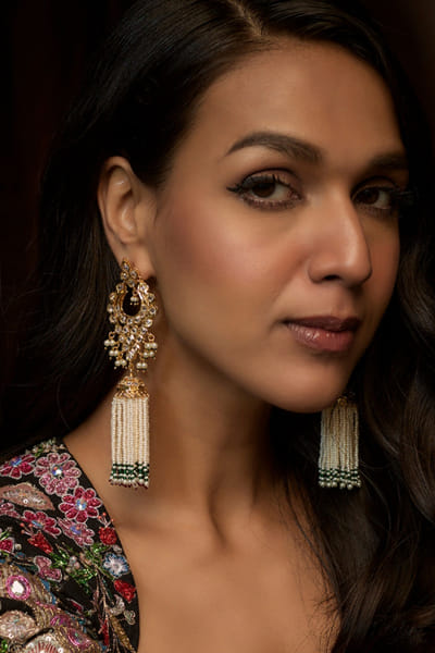 Kiara Jewellry Green stones and pearl embellished earrings KIARJUN26D147182