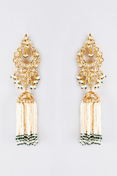 Kiara Jewellry Green stones and pearl embellished earrings KIARJUN26D147182