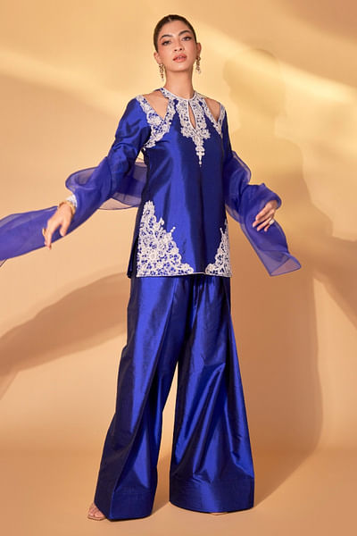 Royal blue crystal embroidered kurta set