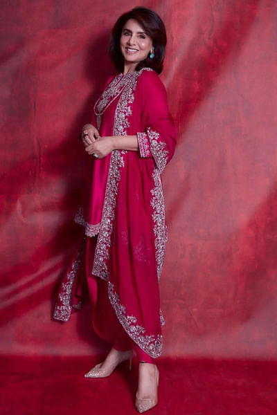 Rani pink embroidered kurta set