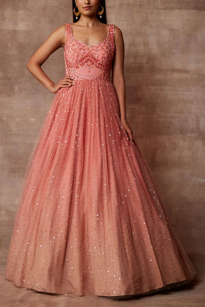 Tea rose embroidered gown