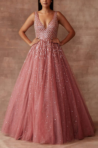 Rose pink embellished gown