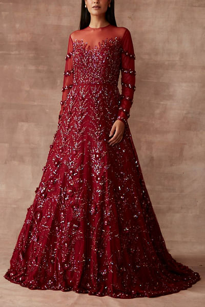 Burgundy embellished gown