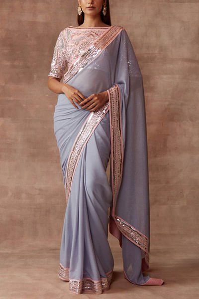 Pearl grey chiffon sari set