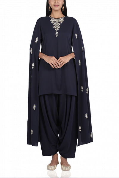 Caped tunic with dhoti pants