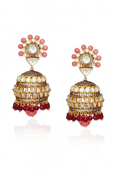 Gold and red earrings