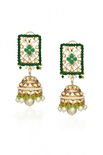 Gold and green earrings