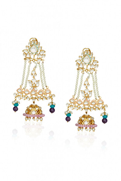 Gold, pink and blue earrings