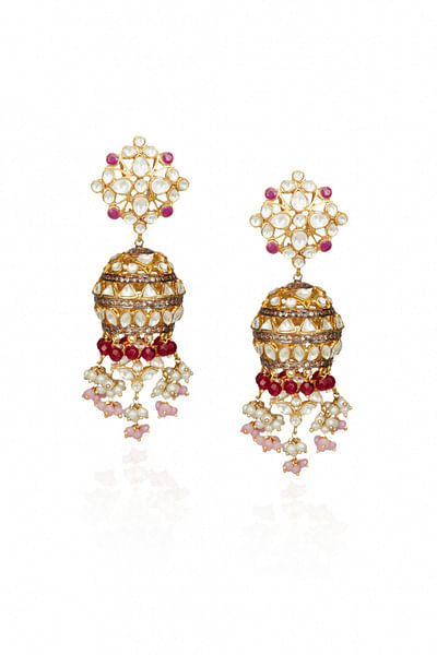 Gold and red jhumkis