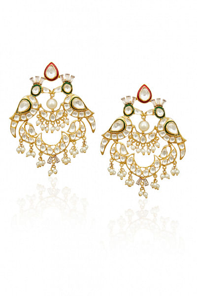 Enamel and pearl bird earrings