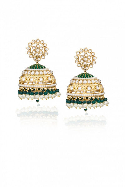 Gold finish kundan jhumkas